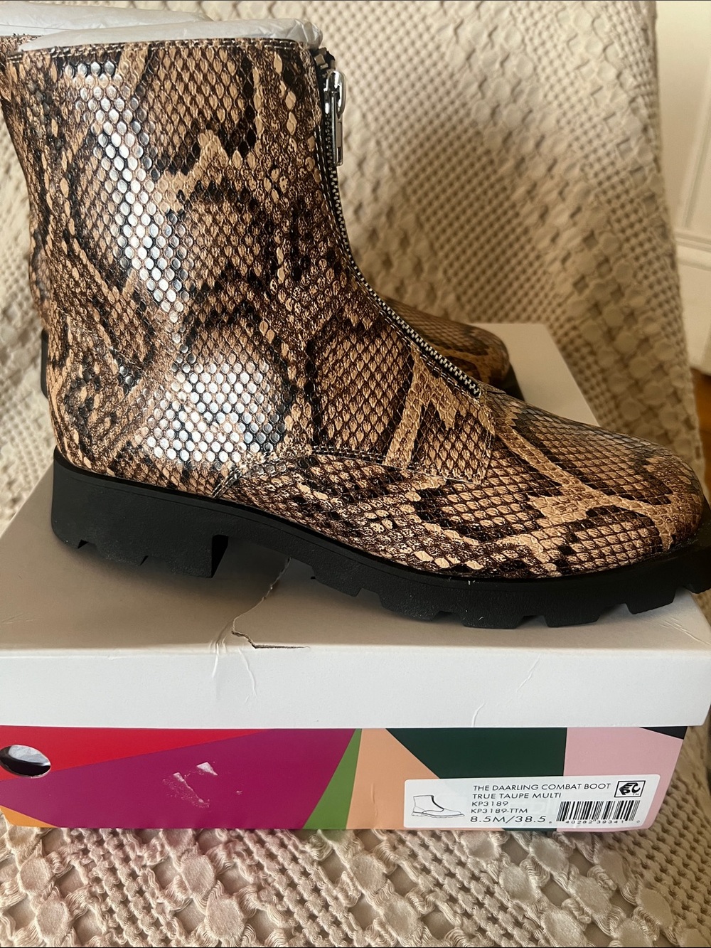 Katy Perry Collections Snake Print Ankle Booties in Brown/Tan